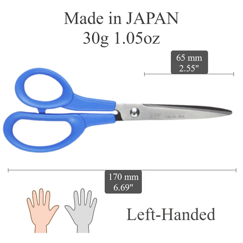 CANARY Office Scissors for Left Handed 6.6", Japanese Desk Scissors for Left Handers, Japanese Stainless Steel Blade, Made in JAPAN - Image 2